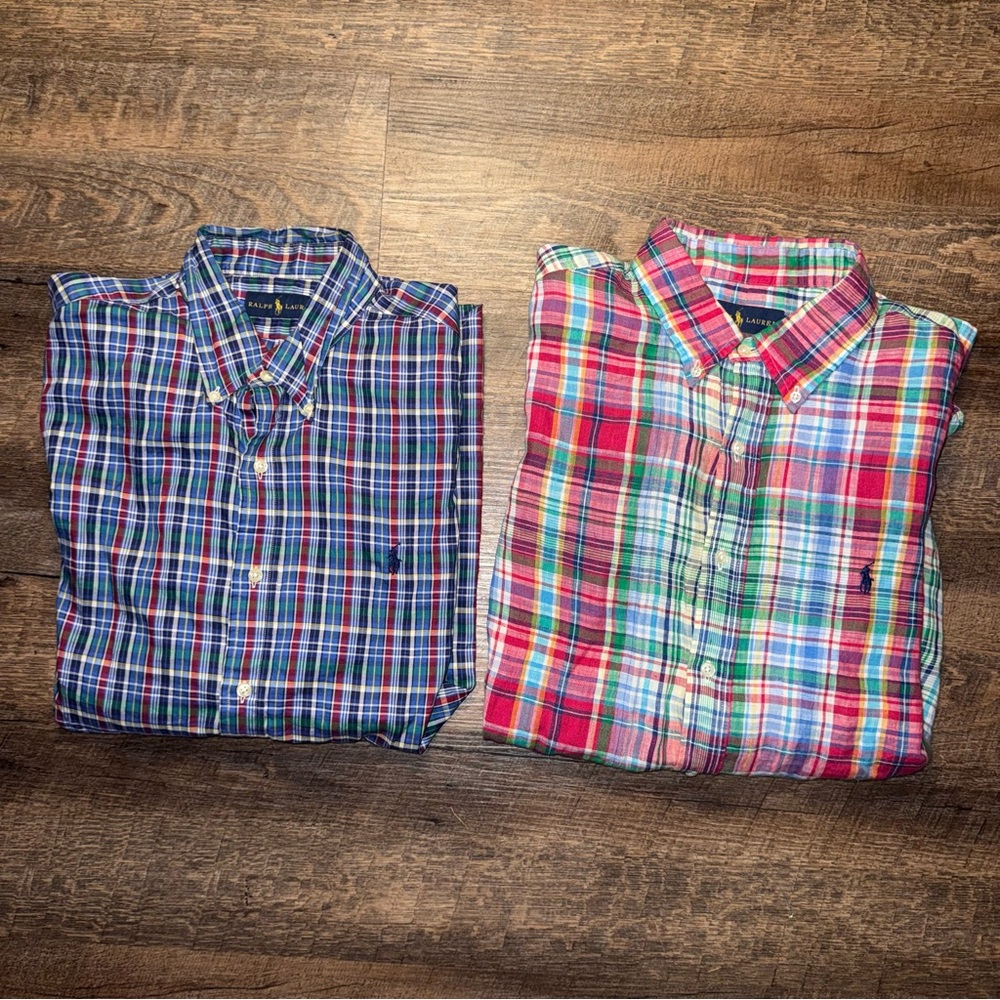 Ralph Lauren Colorful Plaid Shirts Bundle of 2 Men’s Size Large
